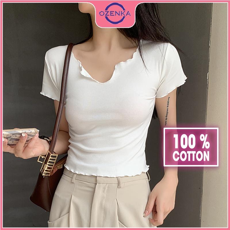 Áo croptop cộc tay ôm body fress air , ao crt nữ phong cách tối giản thun gân 100% cotton màu đen trắng free size