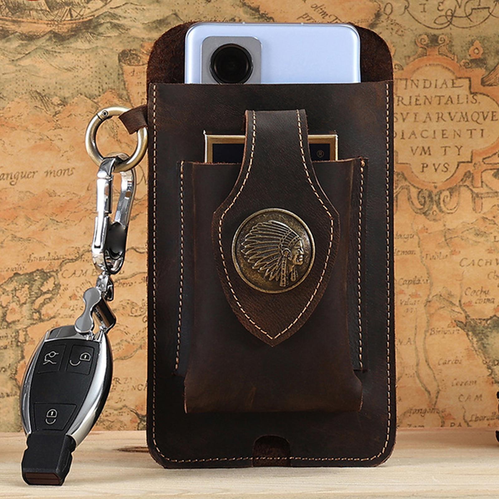Leather Phone case Waist Bag Carrying Pouch for Cell Phone Men Women coffee