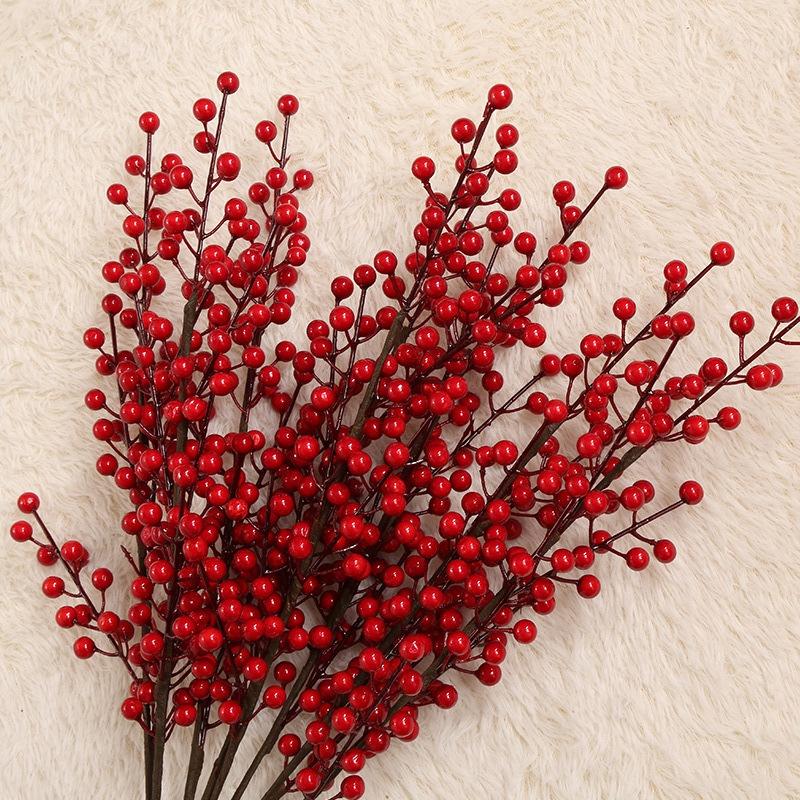 Bình hoa đào đông đỏ giả tài lộc, hoa giả để bàn decor, trang trí cao cấp