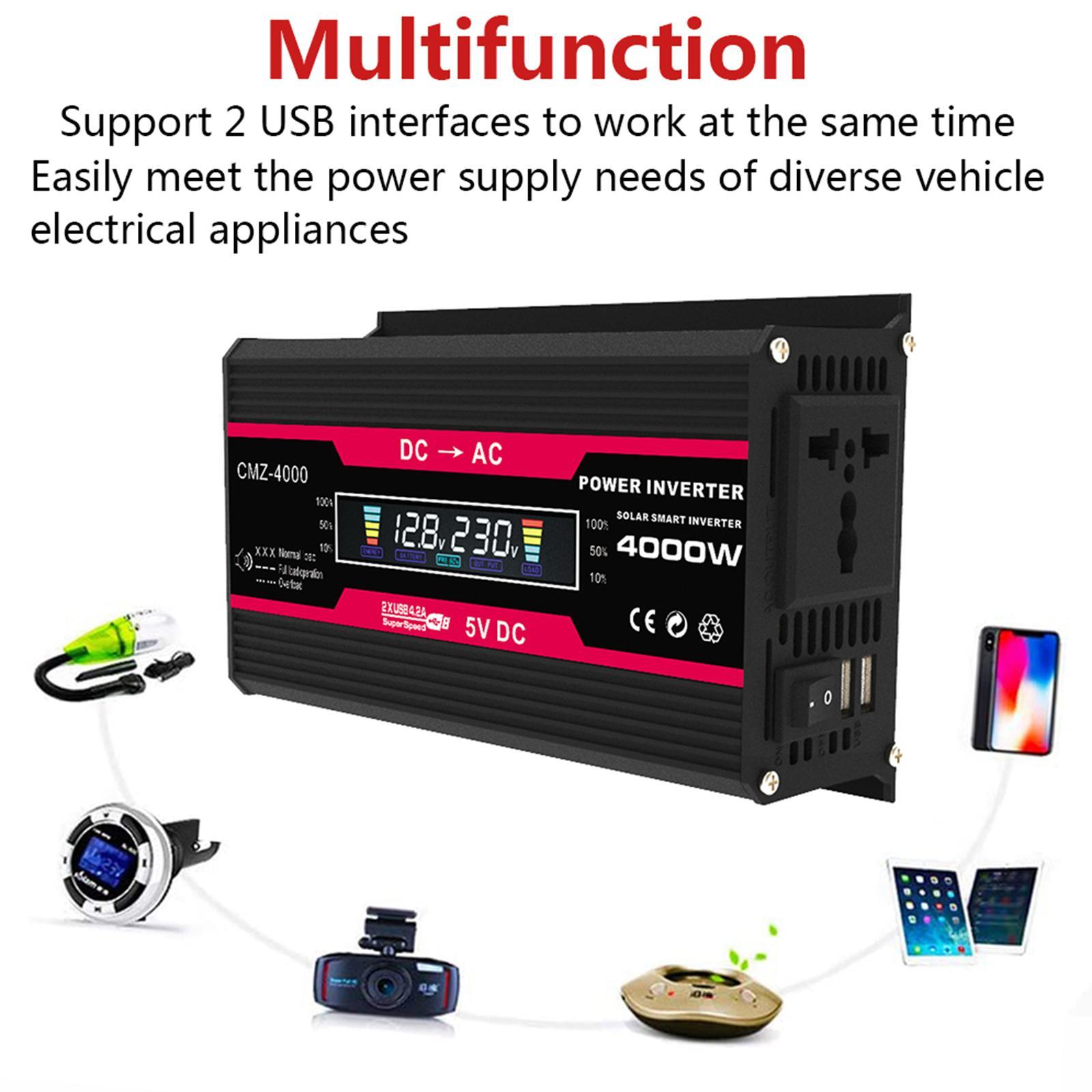 Power Inverter with 4.2A Dual USB and Lighter Charger for Outdoor Black 220V