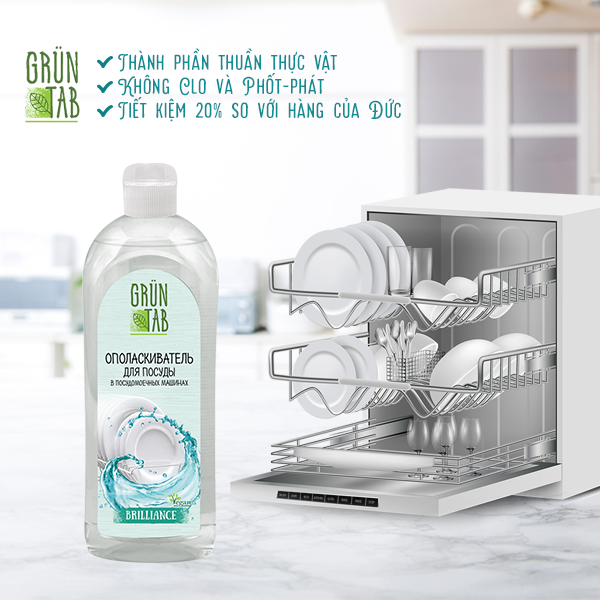 Nước làm bóng chén đĩa GRUN TAB Brilliance dùng cho máy rửa bát 750ml