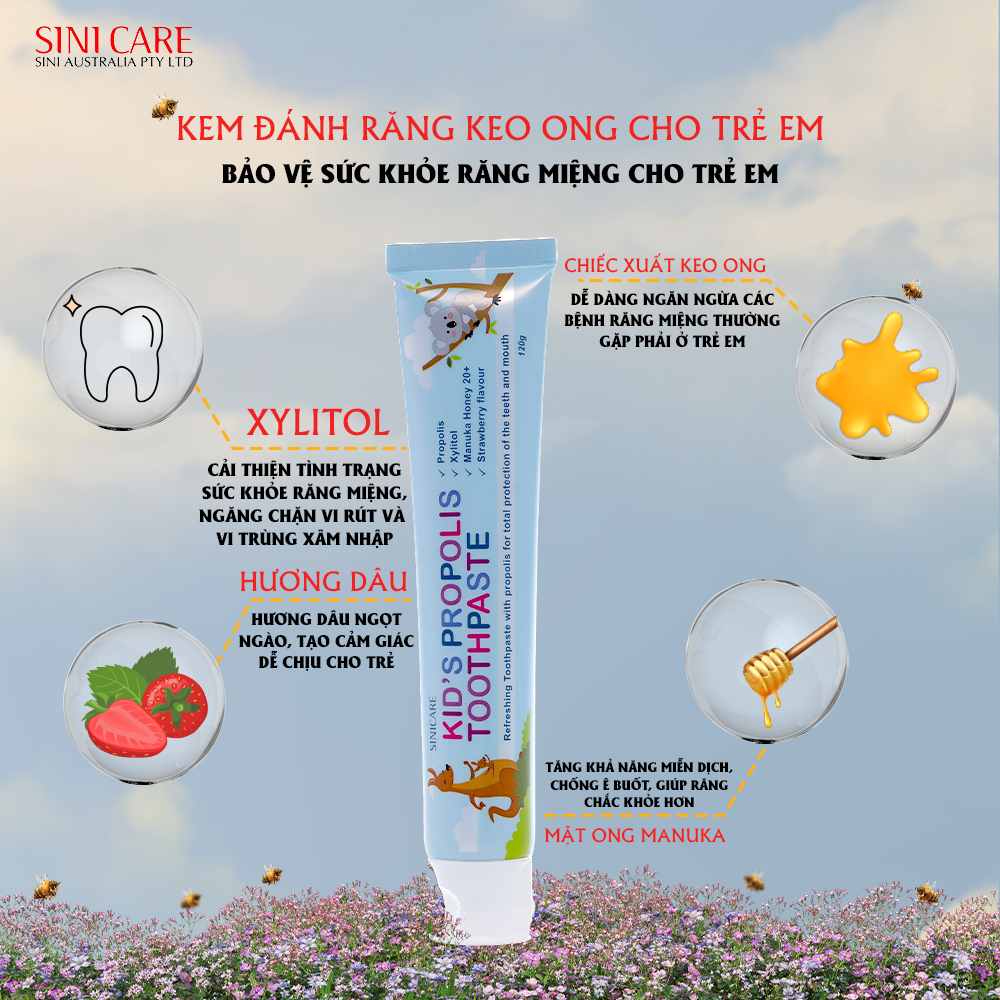 Kem đánh răng keo ong cho trẻ em SINICARE KIDS PROPOLIS TOOTHPASTE 120gr