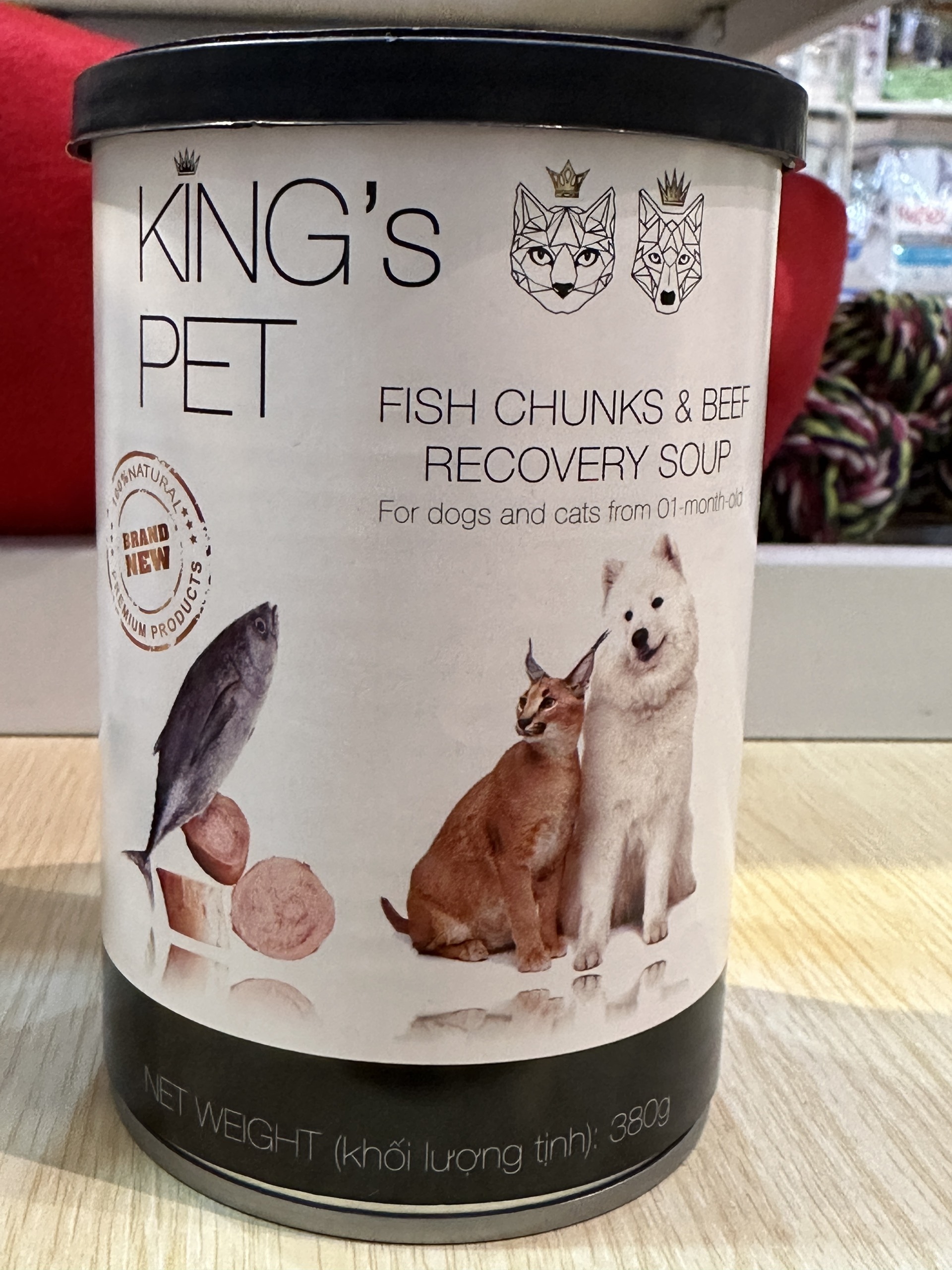 King's Pet-Pate Súp Cá Sốt Bò lon 380Gr cho CHÓ &amp; MÈO từ 1 tháng tuổi [Fish Chunks &amp; Beef Recovery Soup]