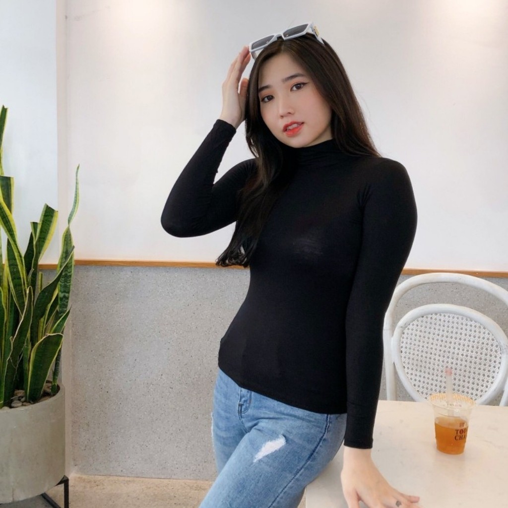 Áo Thun Giữ Nhiệt Nữ BODY Tay Dài Cổ Lọ Màu Trơn