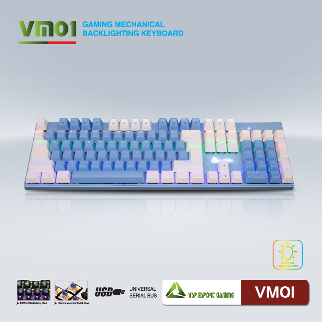 Bàn phím cơ VSP eSport HN Gaming VM01(TRẮNG XANH) - Hàng nhập khẩu