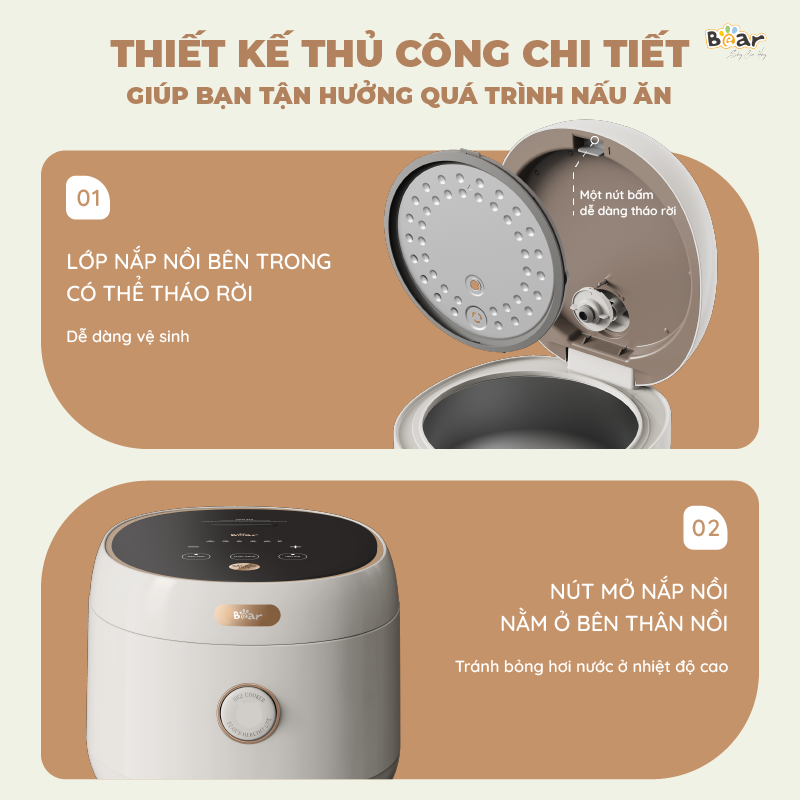 Nồi Cơm Điện Tử Bear 3L Lòng Nồi 5 Lớp Đa Năng Nấu Cơm Nấu Cháo Hầm Hấp Hâm Nóng Hẹn Giờ Lên Đến 12 Tiếng SB-NC30A - HÀNG CHÍNH HÃNG