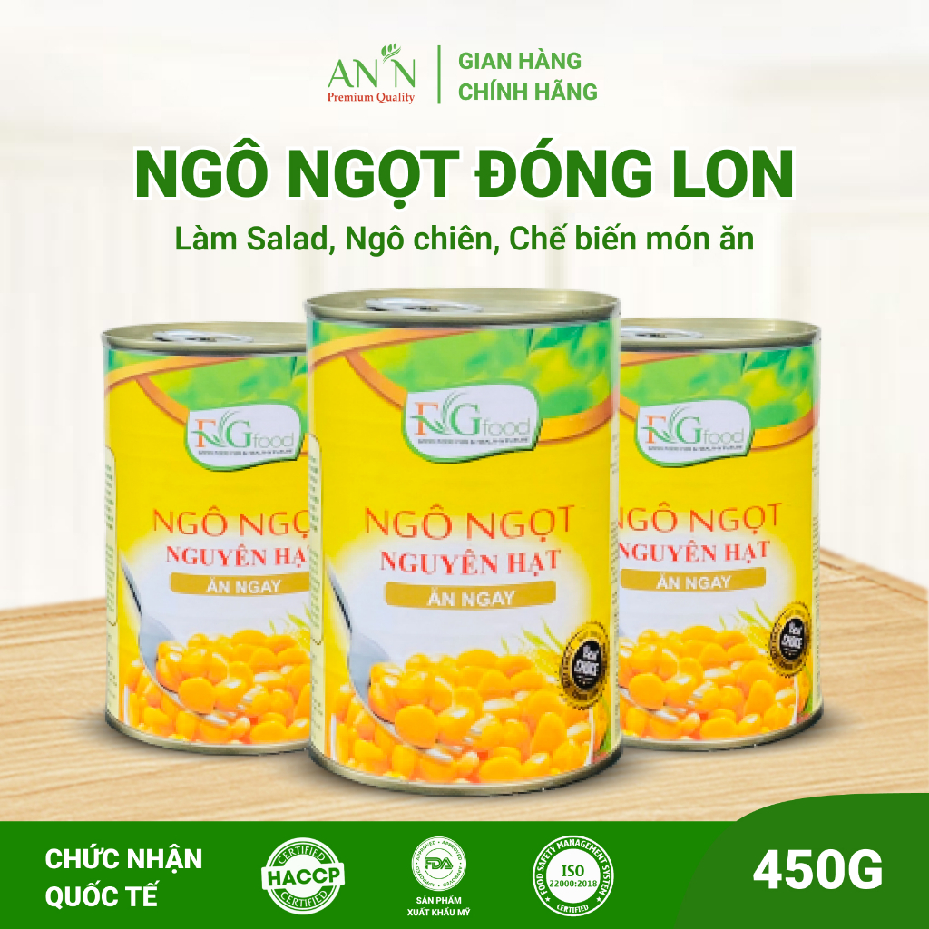 Combo 3 Ngô Ngọt Đóng Lon Nguyên Hạt F&amp;G Loại 1 - 450Gram Làm Ngô Chiên, Salad, Chế Biến Món Ăn