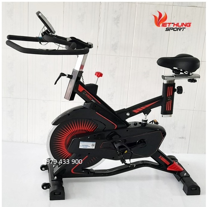 Xe Đạp Tập Thể Dục AIRBIKE SPORT-291 Màu đen đỏ có đồng hồ đo nhịp tim thời gian quãng đường calori.