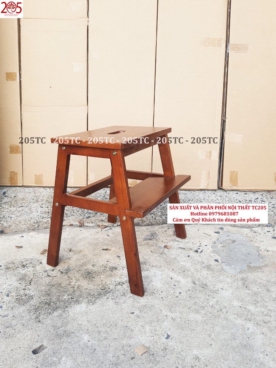 Ghế bậc thang 2 tầng bằng gỗ cao su 100% MÀU VÀNG - 205 TC WOODEN STOOL