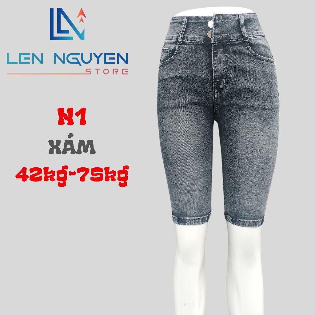 N1_Quần jean nữ, ngố 5 tất, lưng cao, quần bò nữ dáng ôm, quần rin nữ có big size, cho 42kg đến 75kg,LEN NGUYEN STORE - Xám