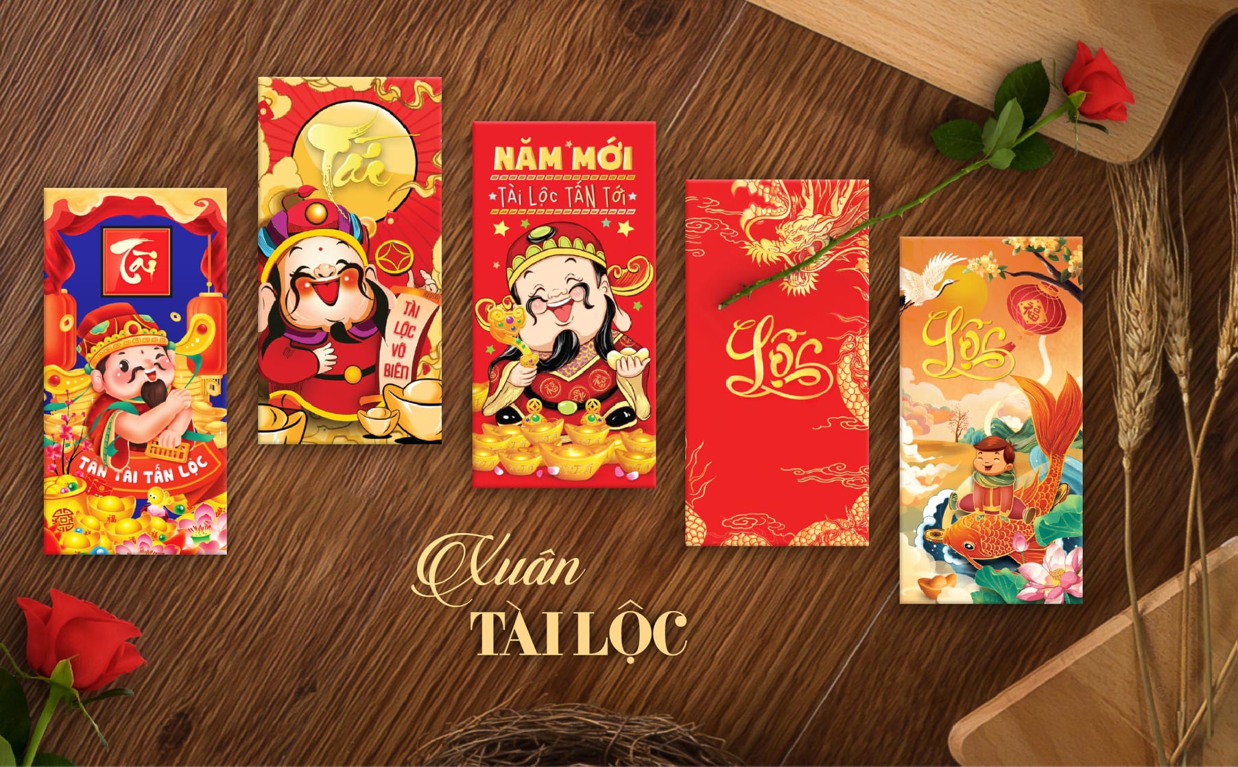 SET 50/10 Bao lì xì Mừng Xuân Mừng tuổi chúc Năm mới mẫu ngẫu nhiên