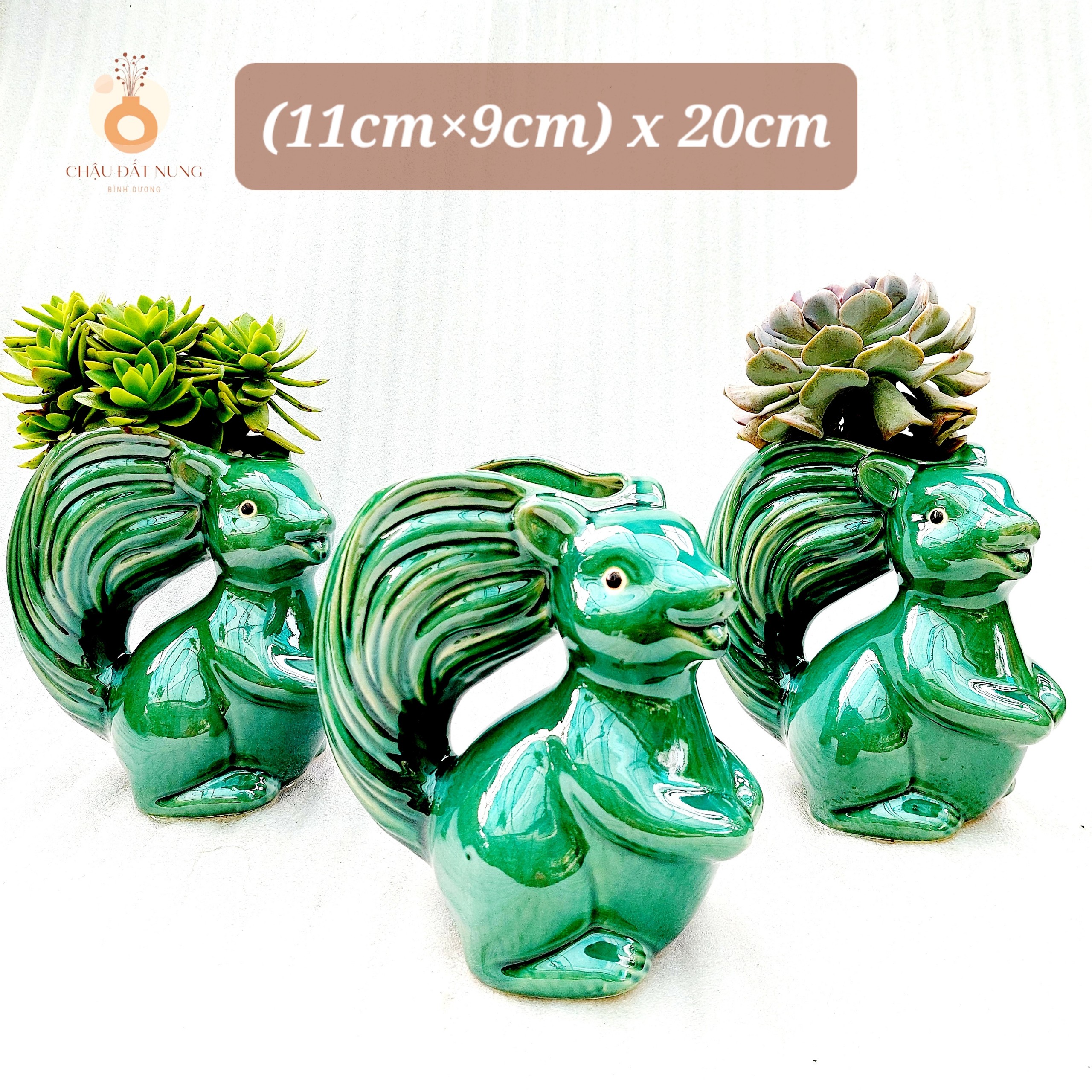 Chậu men - Sóc tinh nghịch, miệng chậu , chiều cao 20cm