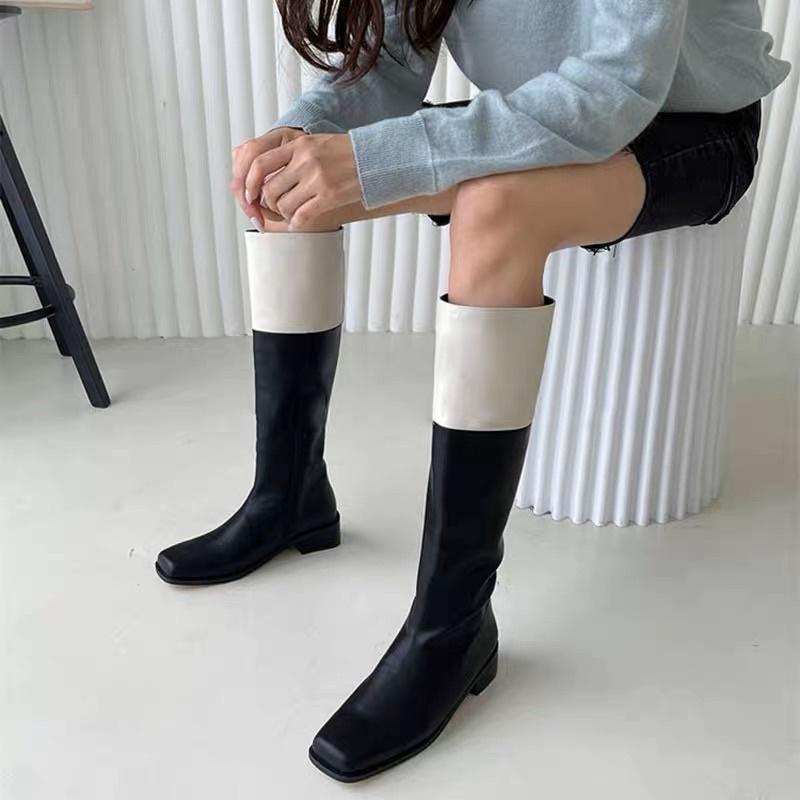 Giày boots đùi cổ cao phối 2 màu Hàn Quốc