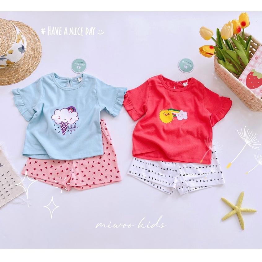 Bộ ngắn tay bèo quần hoa bozip Minky Mom xinh xắn cho bé gái từ 7-19kg BẢNG 2