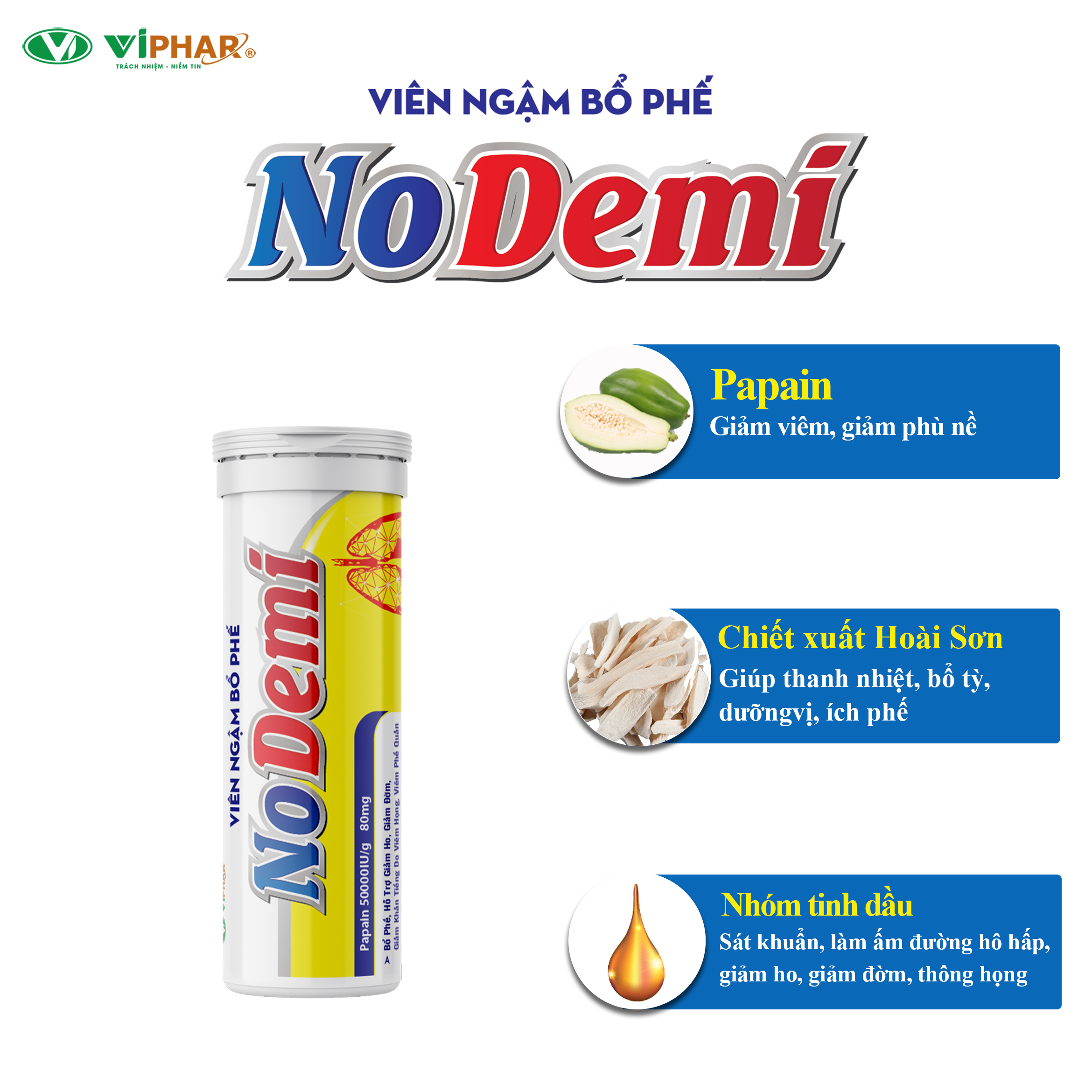 Viên Ngậm Bổ Phế, Giảm Ho, Giảm Đờm, Khản Tiếng Do Viêm Họng, Viêm Phế Quản Dùng Được Cho Người Tiểu Đường Nodemi Viphar