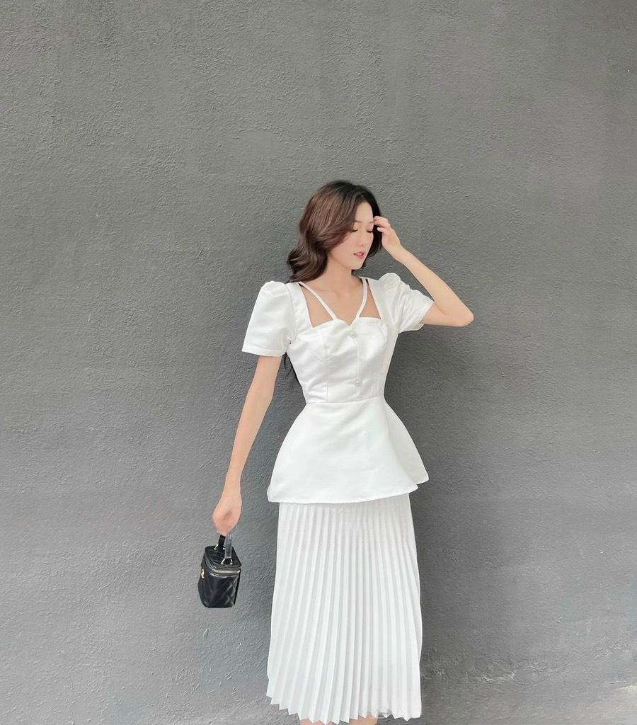 ÁO PEPLUM TAPTA PHỐI NÚT  14169