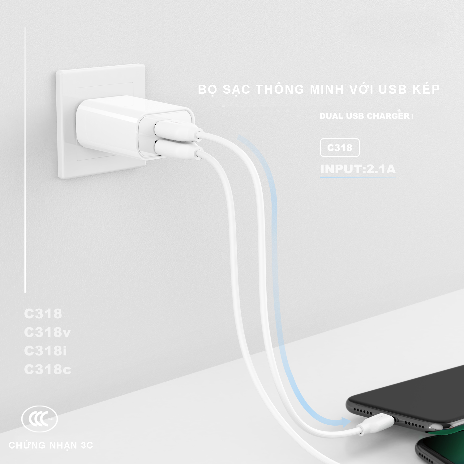 Củ Sạc 2 Cổng USB Hỗ Trợ Sạc Nhanh Meia C318 - Hàng chính hãng