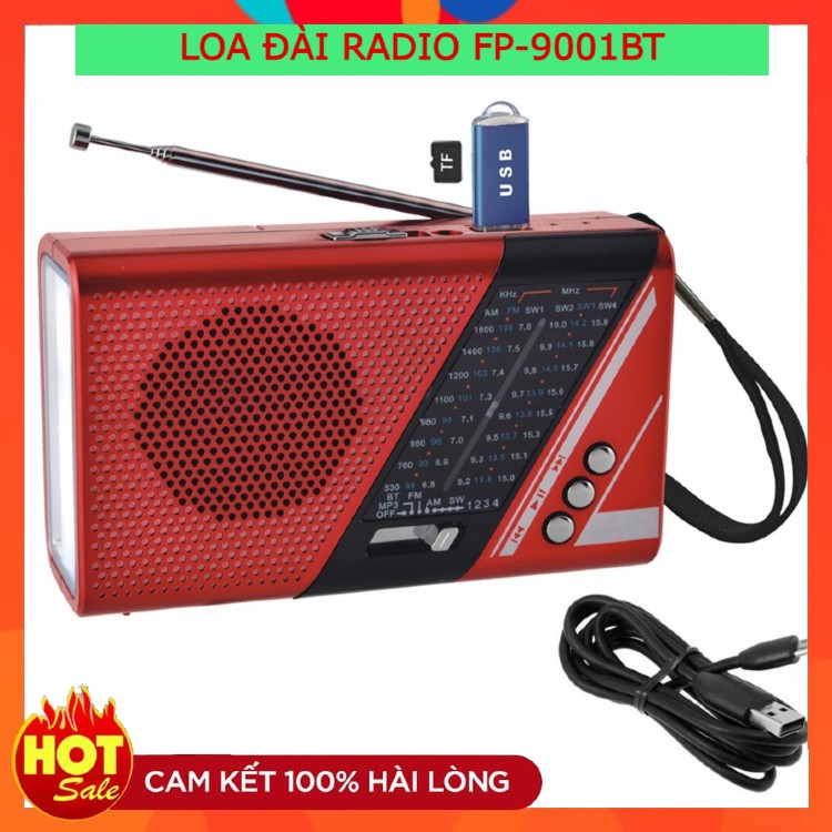 ĐÀI Radio FM 9001BT- Hỗ Trợ Thẻ Nhớ TF Và USB - Có Đèn Pin - Âm Thanh Lớn, Rõ Nét Người già dễ sử dụng-Hàng Chính Hãng