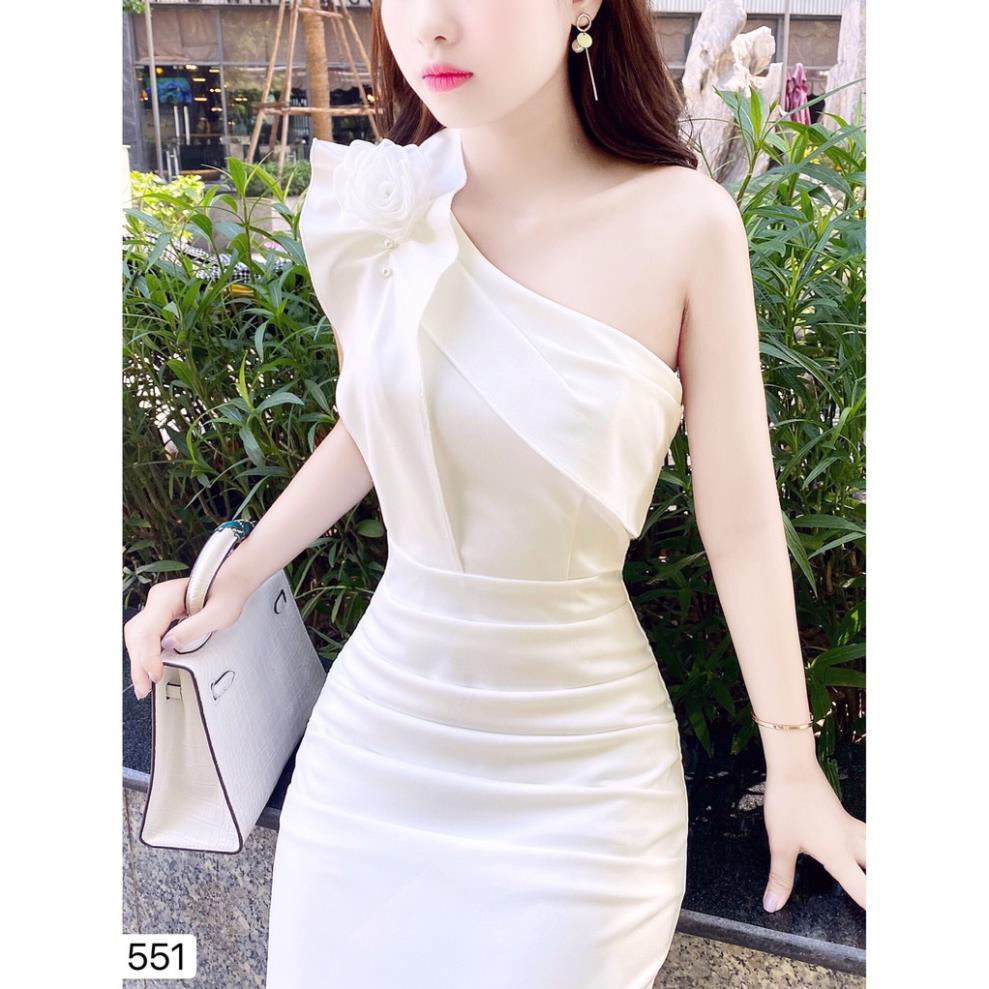 Váy trắng body hở vai V1551 - Đẹp Shop DVC - Kèm ảnh thật trải sàn do shop tự chụp