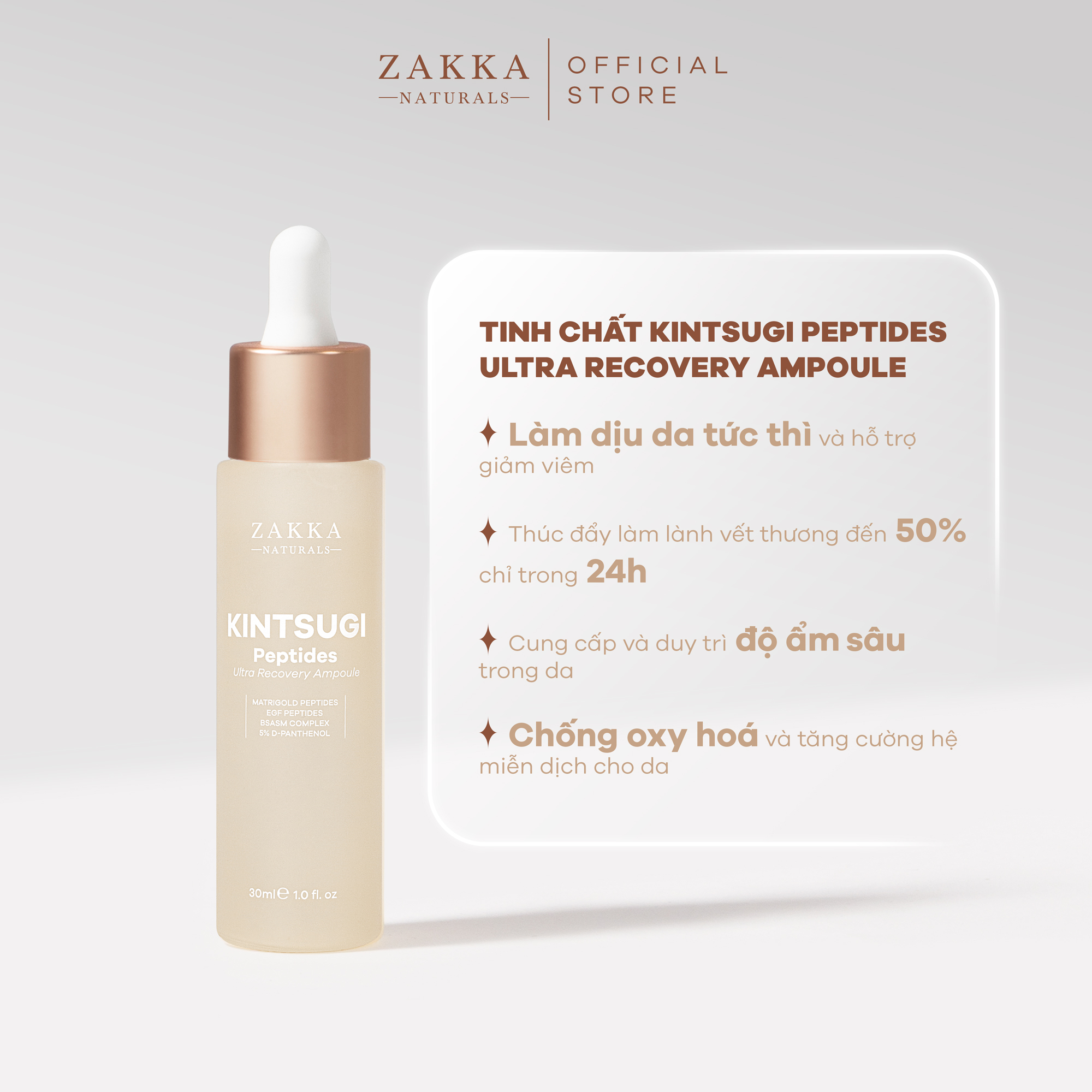 Tinh Chất Phục Hồi Chuyên Sâu Độ Ẩm & Lành Tổn Thương Zakka Naturals Kintsugi Peptides Ultra Recovery Ampoule 30ml