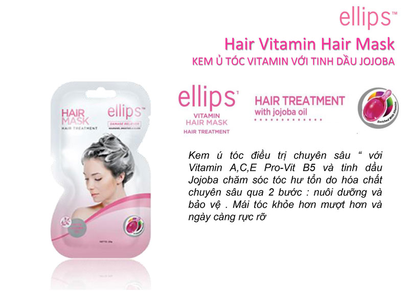 Kem ủ tóc Ellips hồng - Dành cho tóc hư tổn - Hộp 12 gói