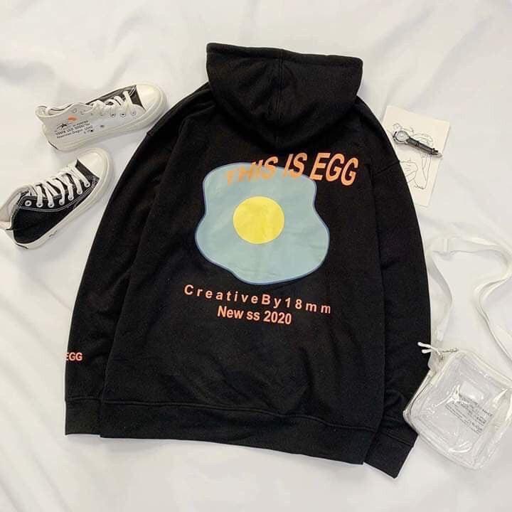 Áo khoác hoodie chống nắng 123SHOP dành cho nam nữ In Hình Egg form rộng unisex loại dây kéo ulzzang