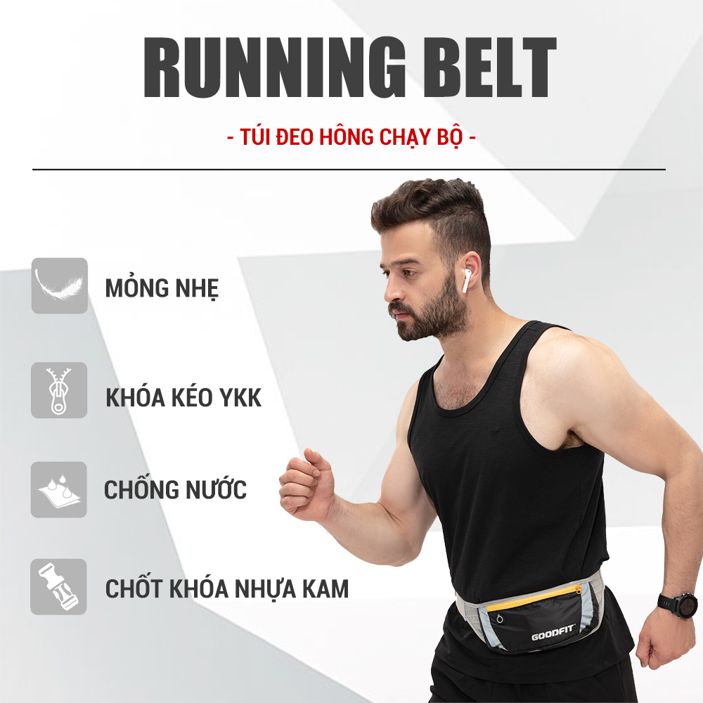 Túi đeo hông, đai chạy bộ nhiều ngăn chống nước, có phản quang Goodfit GF102RB