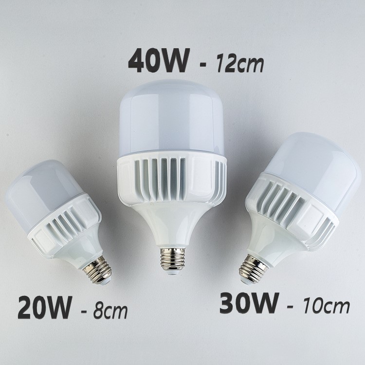 Bóng đèn LED trụ tròn cao cấp 20W 30W 40W 50W - vỏ nhôm đúc nguyên khối cực bền (ánh sáng trắng - chip LED cao áp siêu sáng)