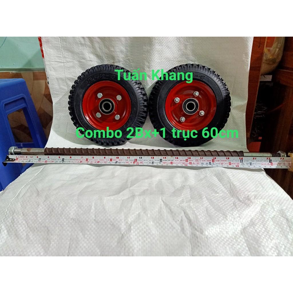 Combo 2 bánh xe 20cm và trục 60cm răn 17ly