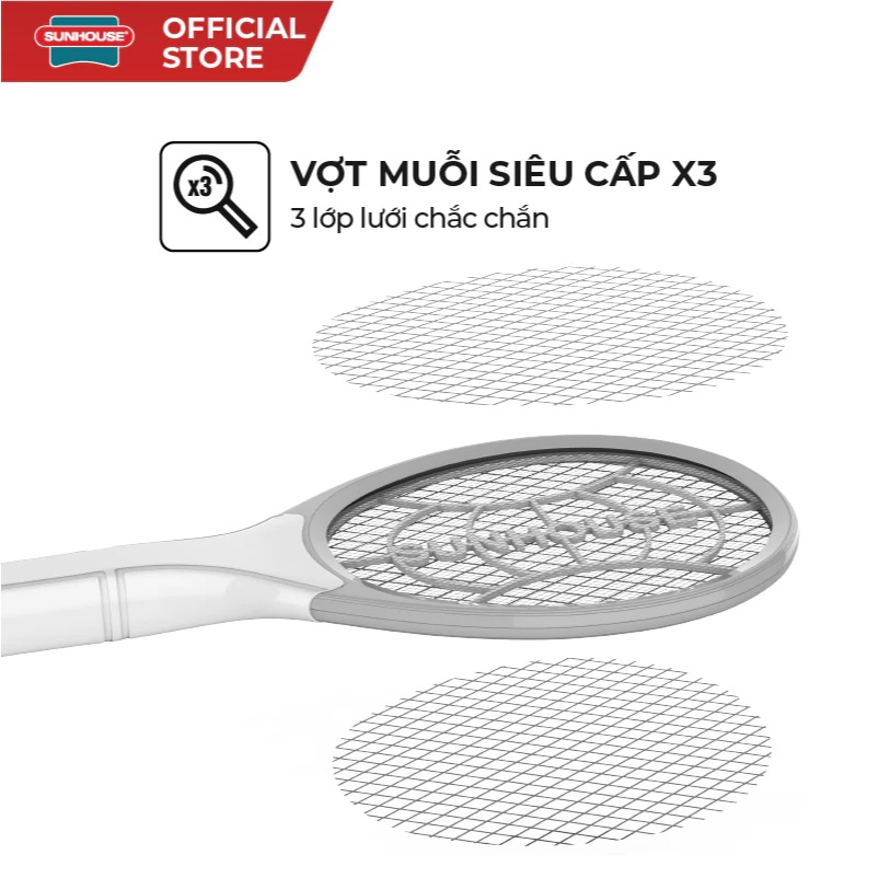 Vợt muỗi Sunhouse SHE-MT1702, màu vàng - HÀNG CHÍNH HÃNG