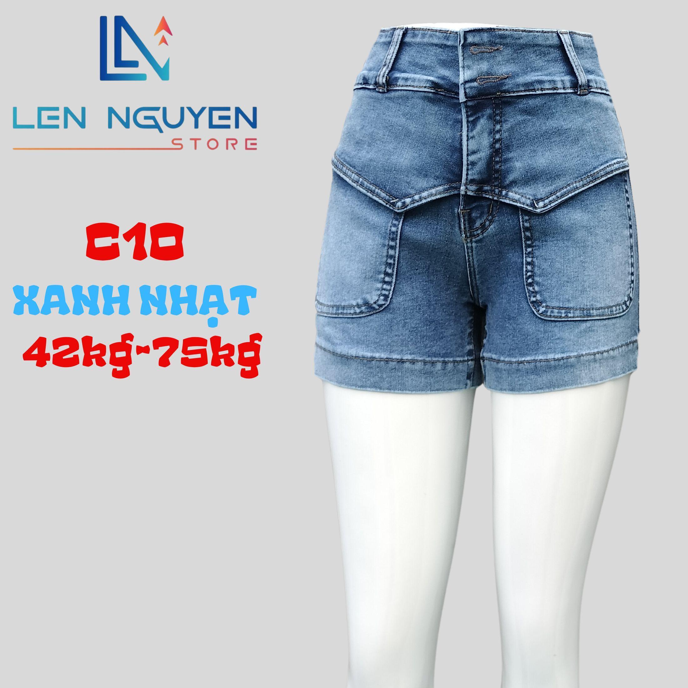 C10_Quần jean nữ, đùi, lưng cao, quần bò nữ dáng ôm, quần rin nữ có big size, cho 42kg đến 75kg - Xanh Nhạt
