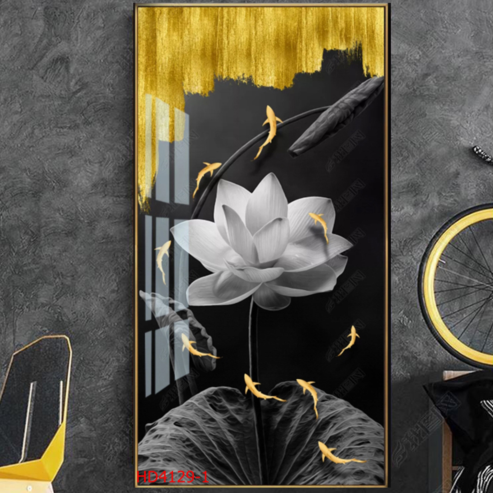 Tranh Treo Tường Hiện Đại _ Tranh Canvas Cửu Ngư Và Hoa Sen