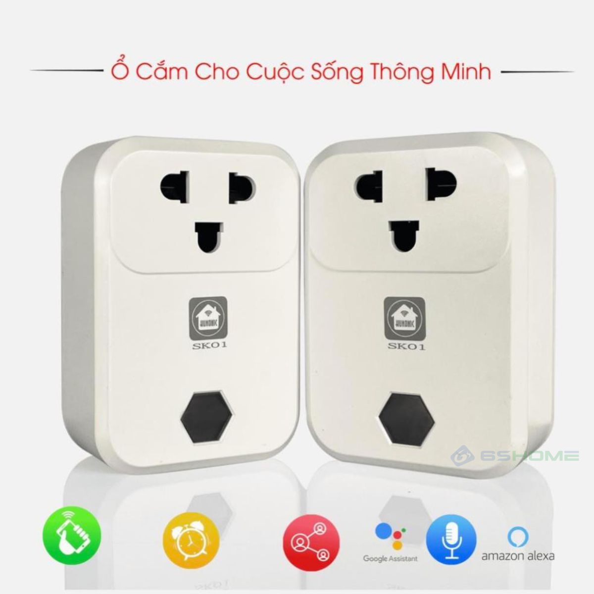 Ổ Cắm Điện Wifi Thông Minh Hunonic SK01, App Tiếng Việt, Điều Khiển Từ Xa Trên Điện Thoại, Hẹn Giờ, Điều Khiển Giọng Nói