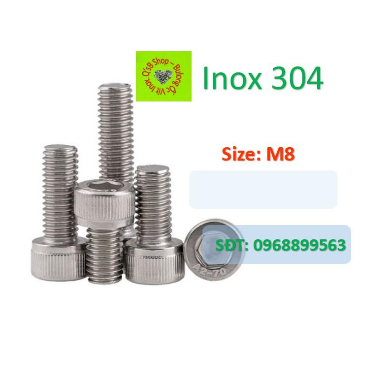 Bulong lục giác chìm đầu trụ size M8 inox, ốc đầu trụ , ốc lục lăng đầu trụ inox, inox 304
