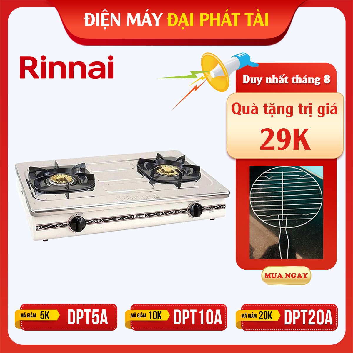 Bếp gas đôi dương Rinnai RV-375 SW(N) (Trắng)- Hàng chính hãng