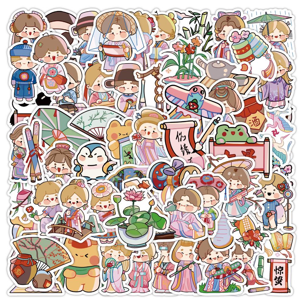 Sticker CỔ TRANG CHIBI hoạt hình cute trang trí mũ bảo hiểm,guitar,ukulele,điện thoại,sổ tay,laptop-mẫu S101