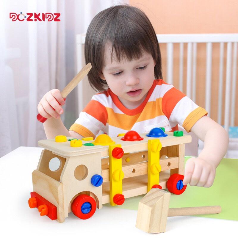 Đồ chơi gỗ vận động - Ô tô lắp ráp kết hợp đập bóng - DOZKIDZ