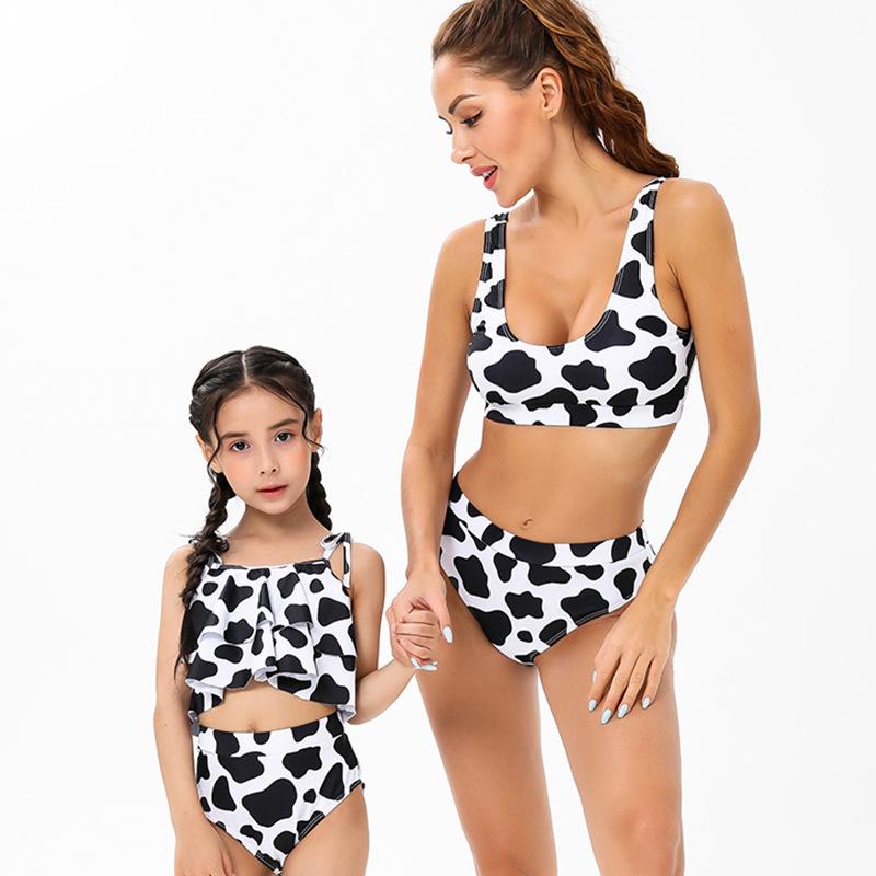 Cô Gái Đồ Bơi Trẻ Em Họ Phù Hợp Với Đồ Bơi Bikini Mẹ Con Gái Bộ Đồ Tắm Cha Mẹ-Con Da Báo Đồ Bơi 2 Mảnh