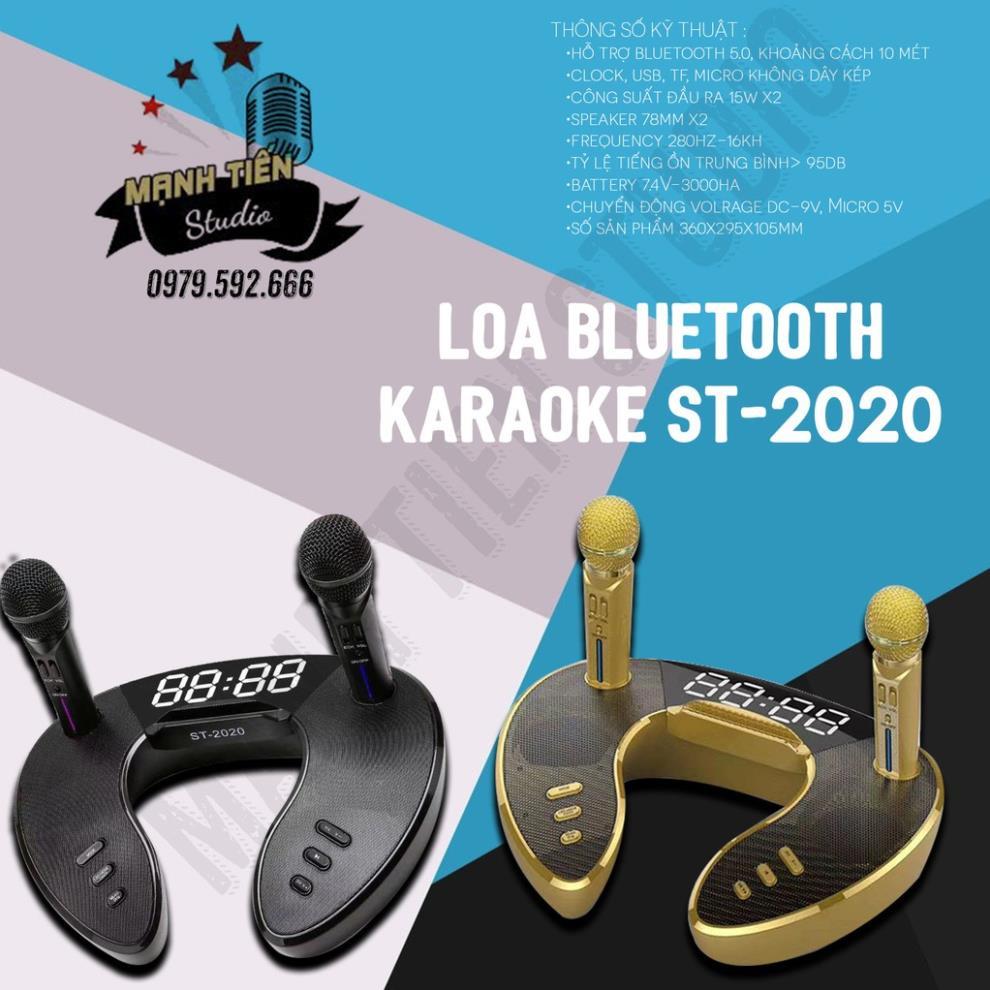 LOA BLUETOOTH ST-2020 Không Dây Tặng 2 Micro Hát Karaoke ST2020 Bass Trầm Cực Chuẩn Phòng Thu