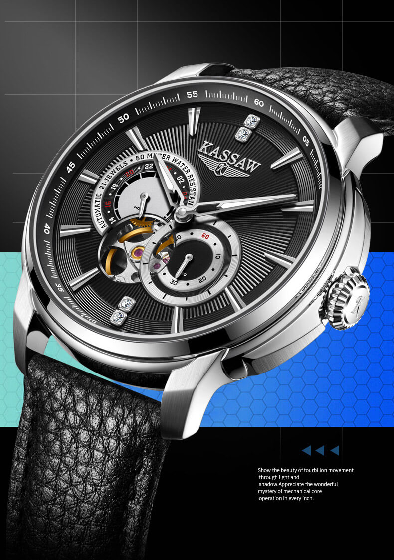 Đồng hồ nam chính hãng KASSAW K978-1 Kính sapphire ,chống xước ,Chống nước 50m ,Bảo hành 24 tháng,Máy cơ ,dây thép không gỉ