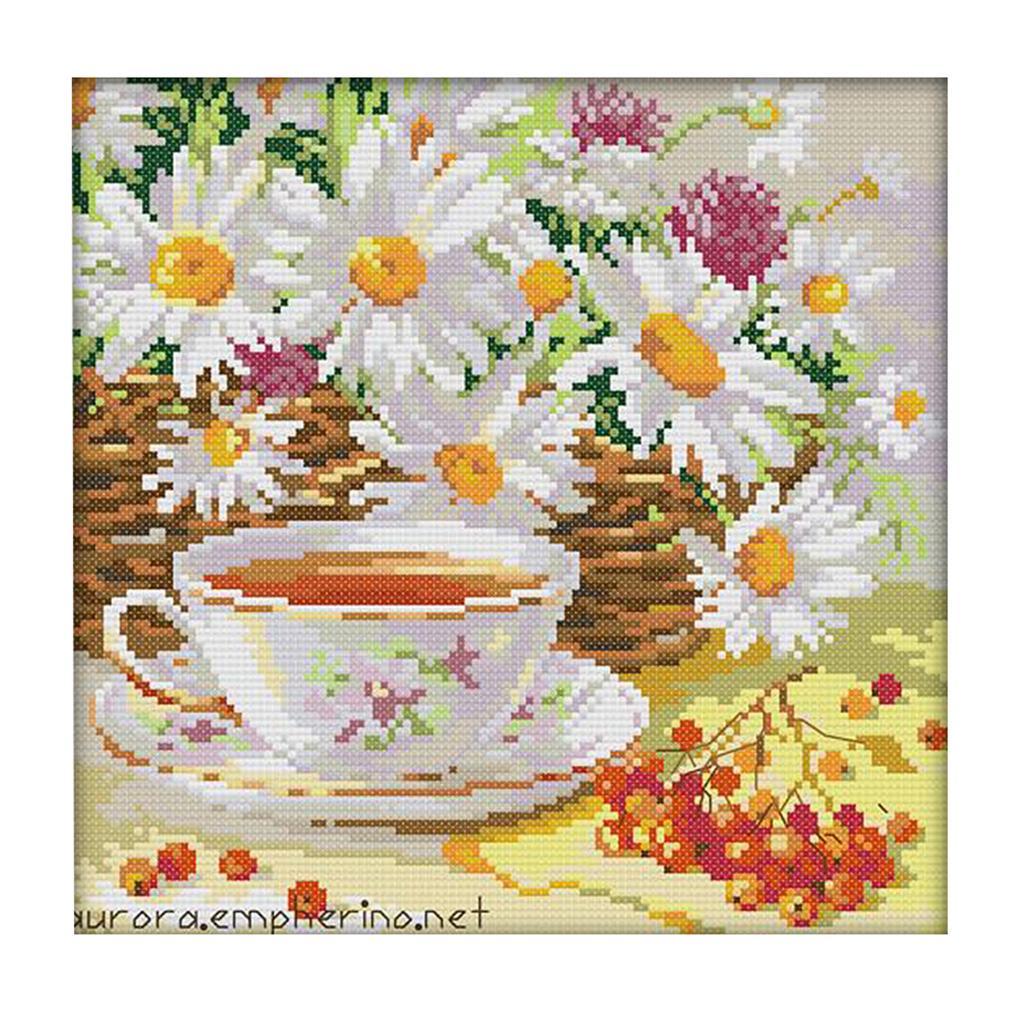 Stamped Cross Stitch Kit Embroidery Crafts - Flower Pattern 14CT 28x28cm