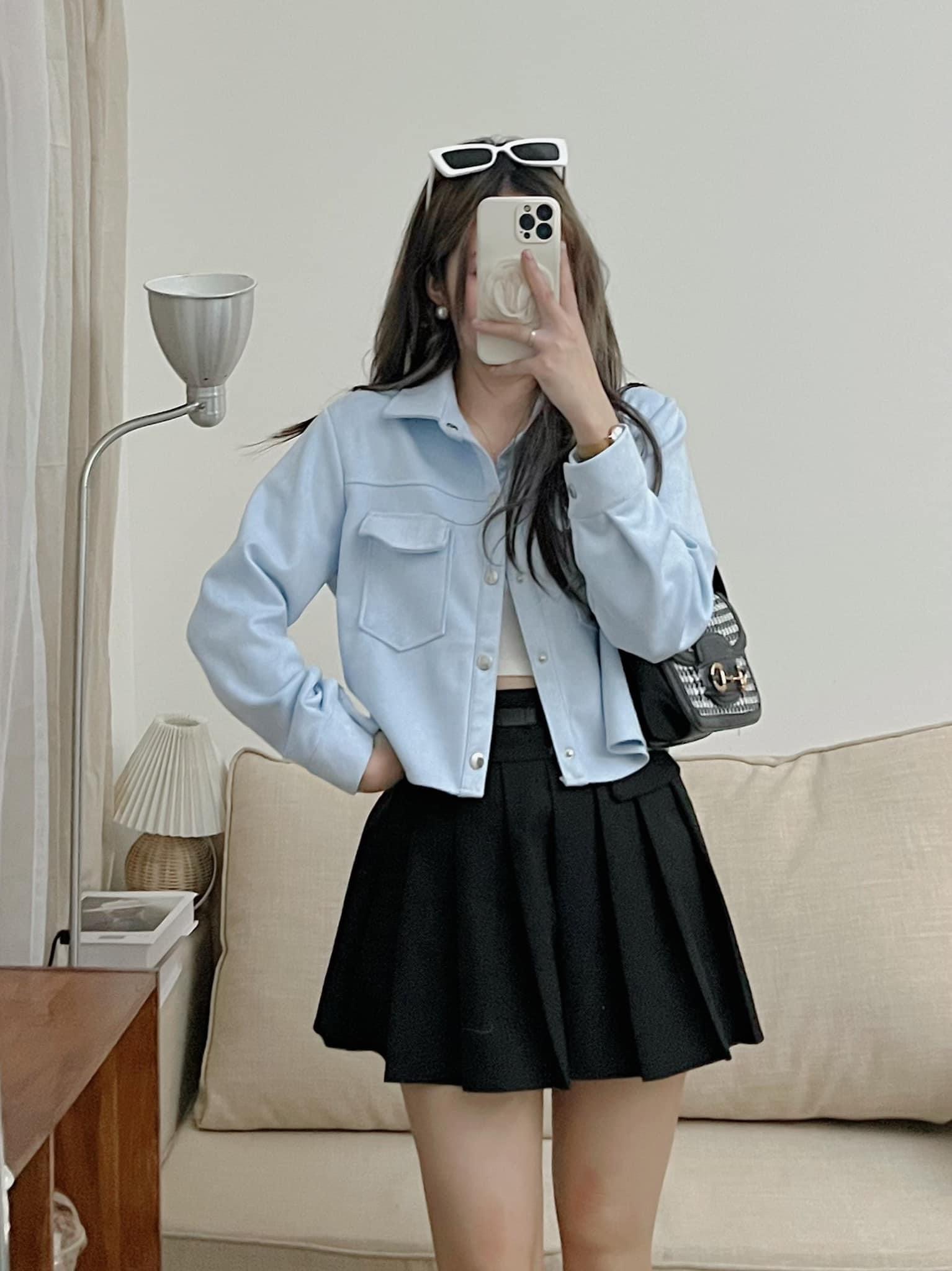 Áo khoác da lộn croptop ulzzang