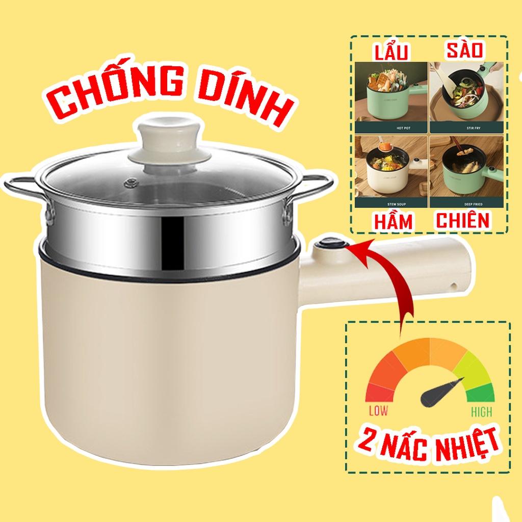 Nồi Lẩu Điện Mini, Nấu Mì 2 Tầng Kèm Giá Hấp Đa Năng Nướng,Luộc, Chiên Chống Dính Vấn Đá Tiện Lợi,Ca Nấu Mì Mẫu Mới 2021