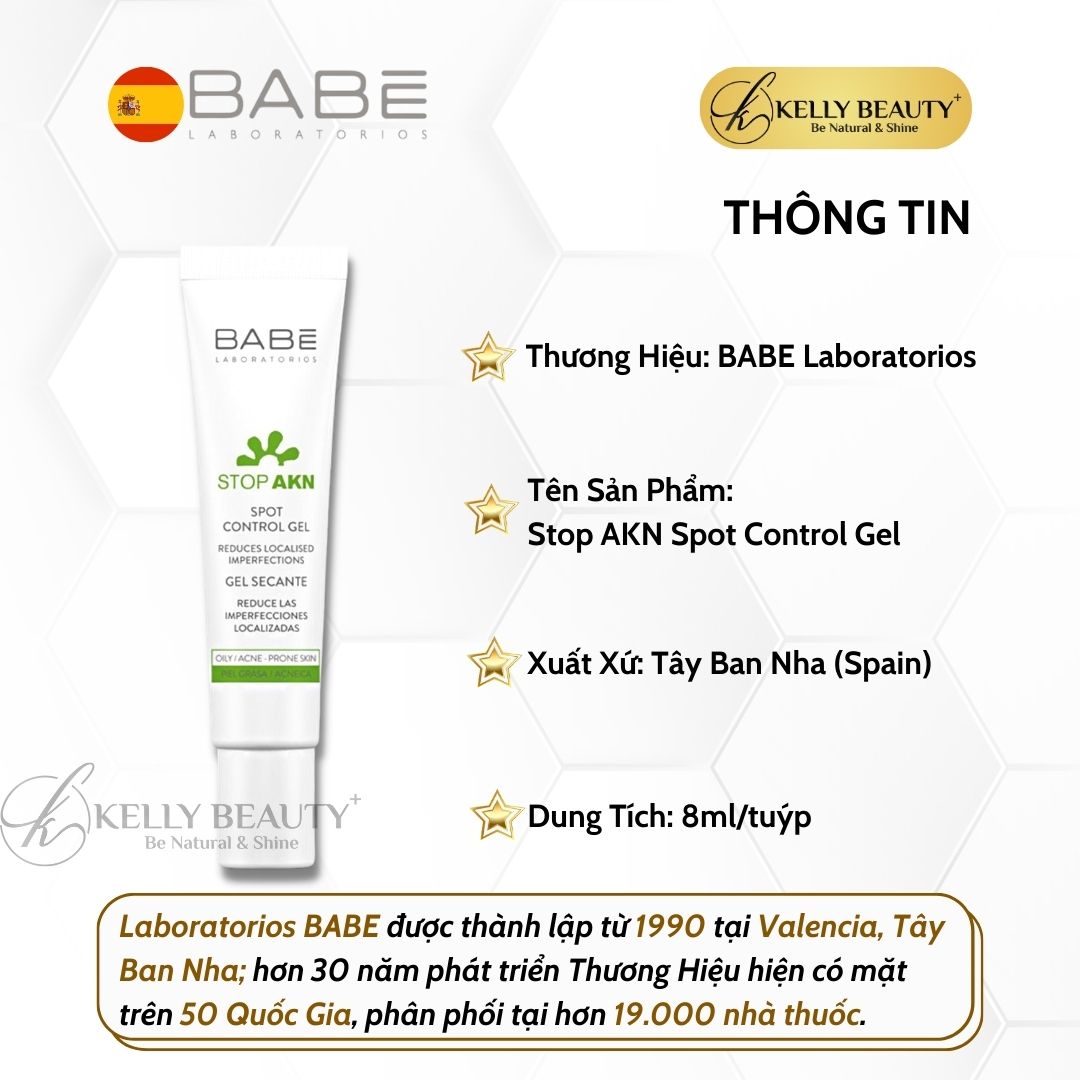 Chấm Mụn BABE Spot Control Gel - Giảm Viêm, Khô Cồi, Đẩy Nhân Mụn; Hỗ Trợ Lành Vết Thương - Kelly Beauty