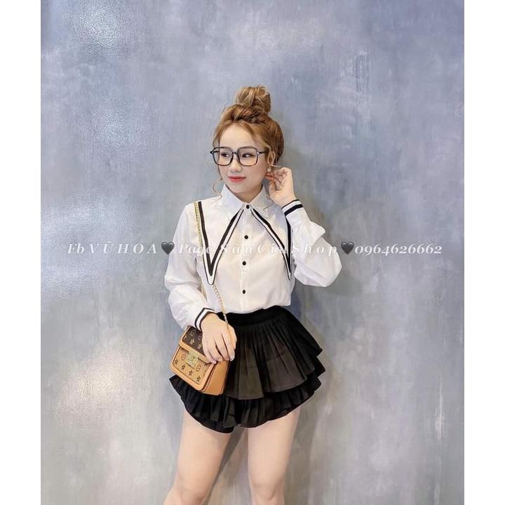 Áo sơ mi nữ trắng bèo cổ chất voan cực đẹp Kanimi