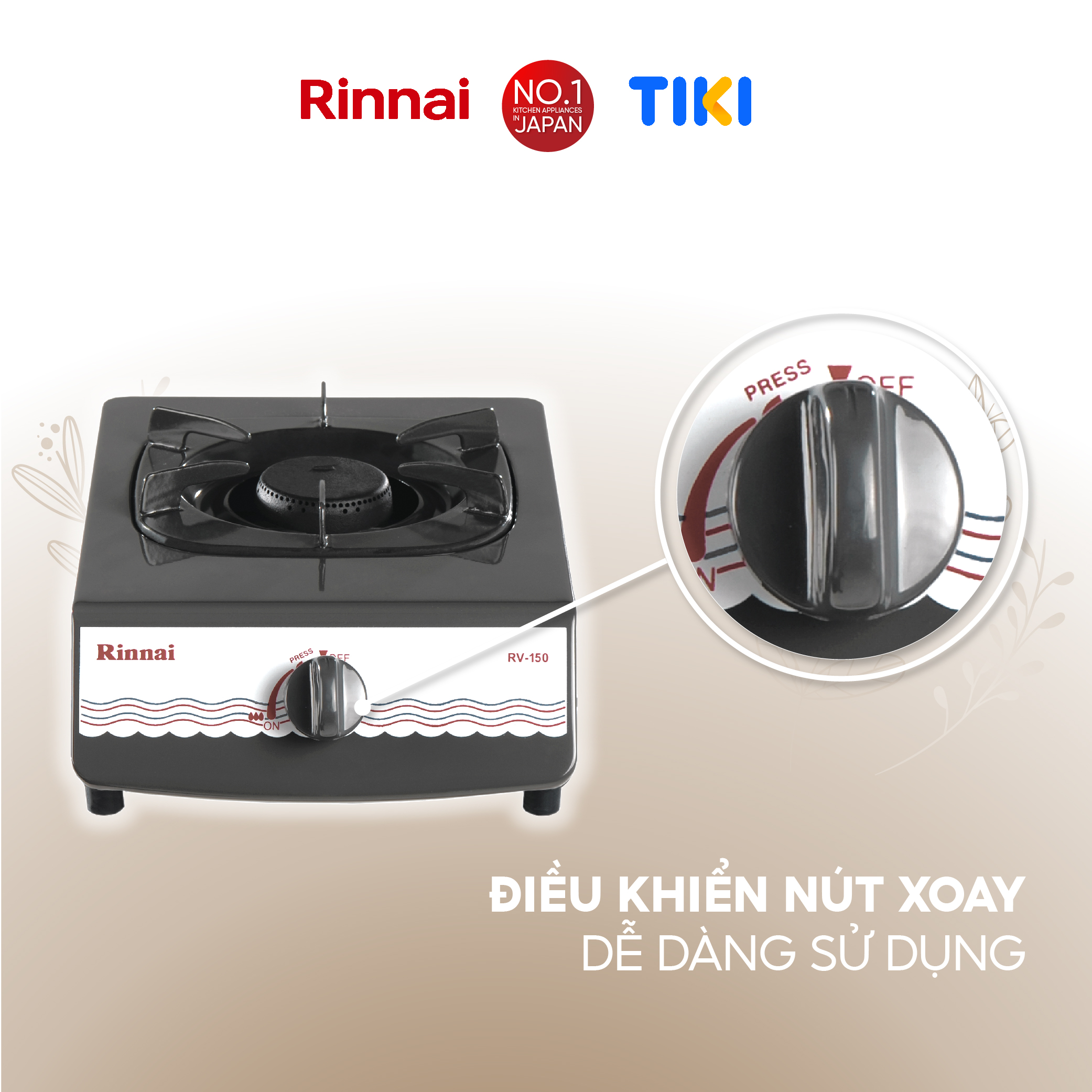 Bếp gas đơn Rinnai RV-150(G) mặt bếp men và kiềng bếp men - Hàng chính hãng