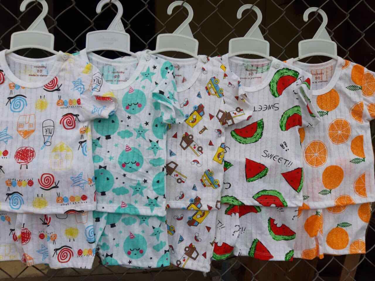 set 5 bộ cộc tay khuy vai chất cotton giấy cho bé