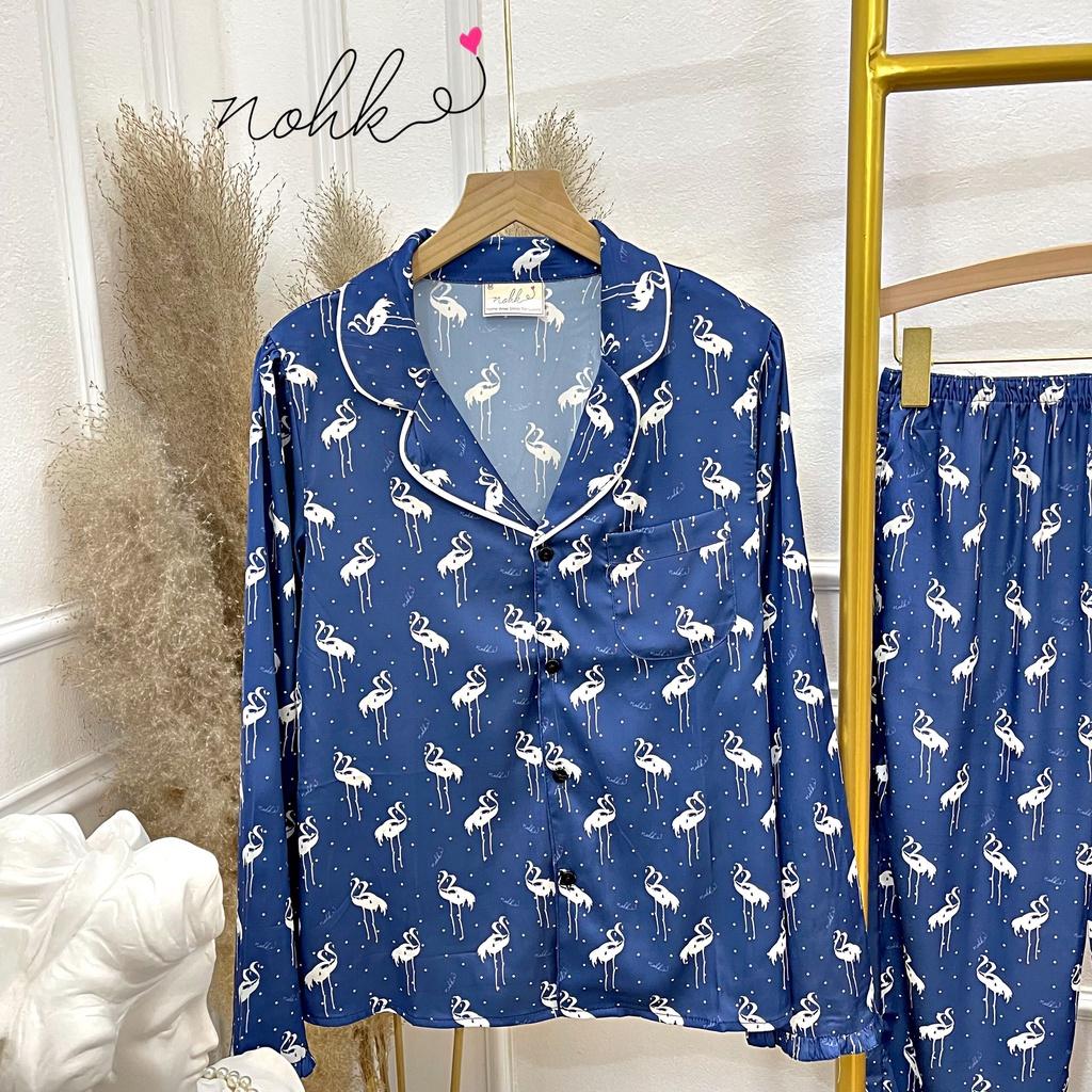 Đồ ngủ pijama lụa giấy cao cấp dài tay - hoạ tiết hạc