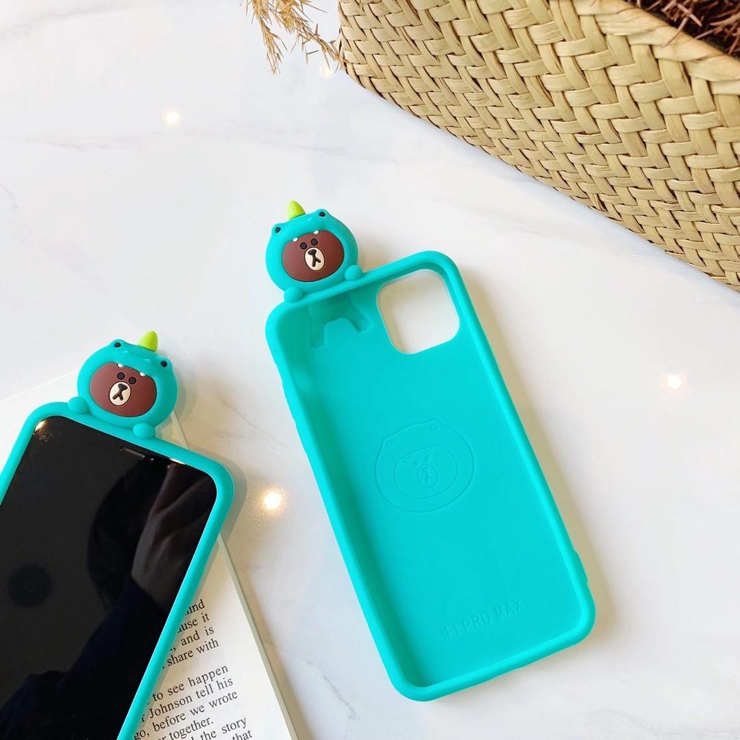 Ốp điện thoại silicon cao su in khủng long gấu 3d cho Iphone 11 Pro Max Iphone 6 6s 7 8+ XR Xs Max