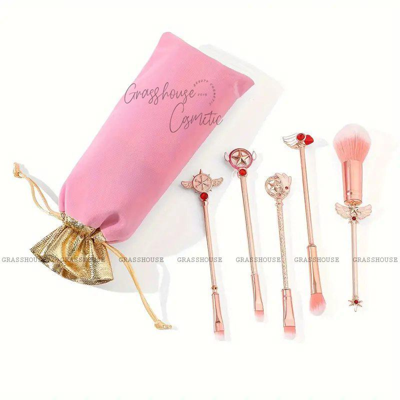 BỘ CỌ TRANG ĐIỂM 5 CÂY SAKURA GOLD ROSE HÀNG THỦ CÔNG ĐIÊU KHẮC PHUN SƠN TỈNH ĐIỆN CAO CẤP (KÈM TÚI ĐỰNG)